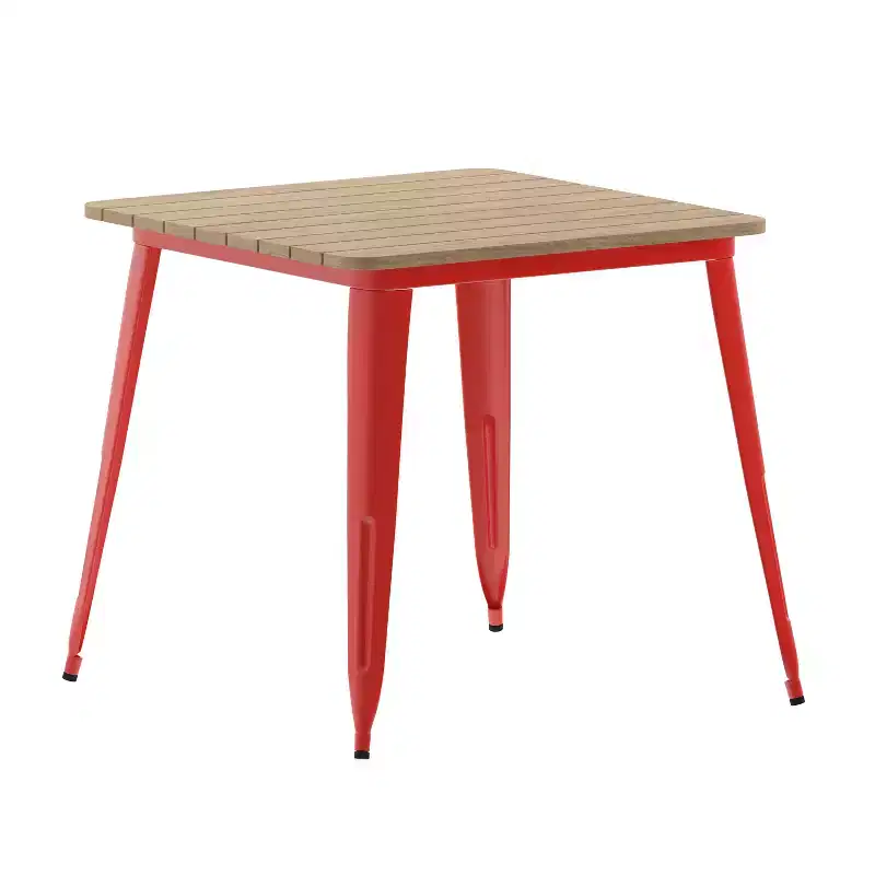 Merrick Lane Indoor/Outdoor Dining Table, 31.5 Square All Weather Poly Resin Top with Steel Base