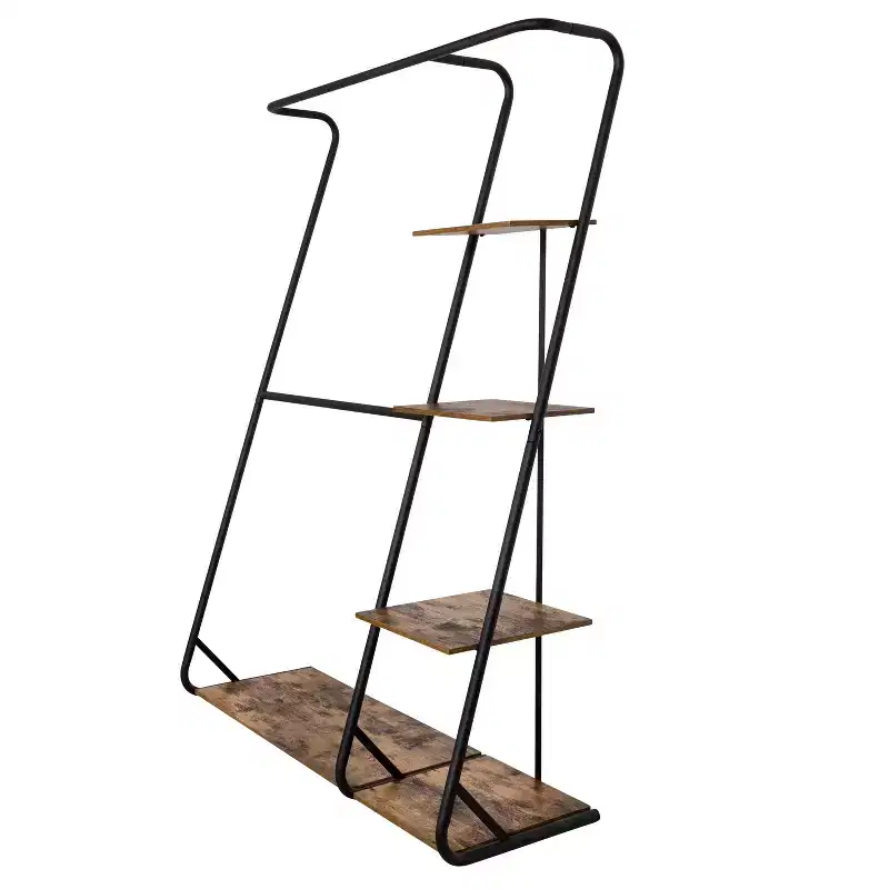 Honey-Can-Do Rustic Z-Frame Wardrobe Racks Brown: Steel Garment & Clothing Rack, Freestanding Closet with 5 Shelves