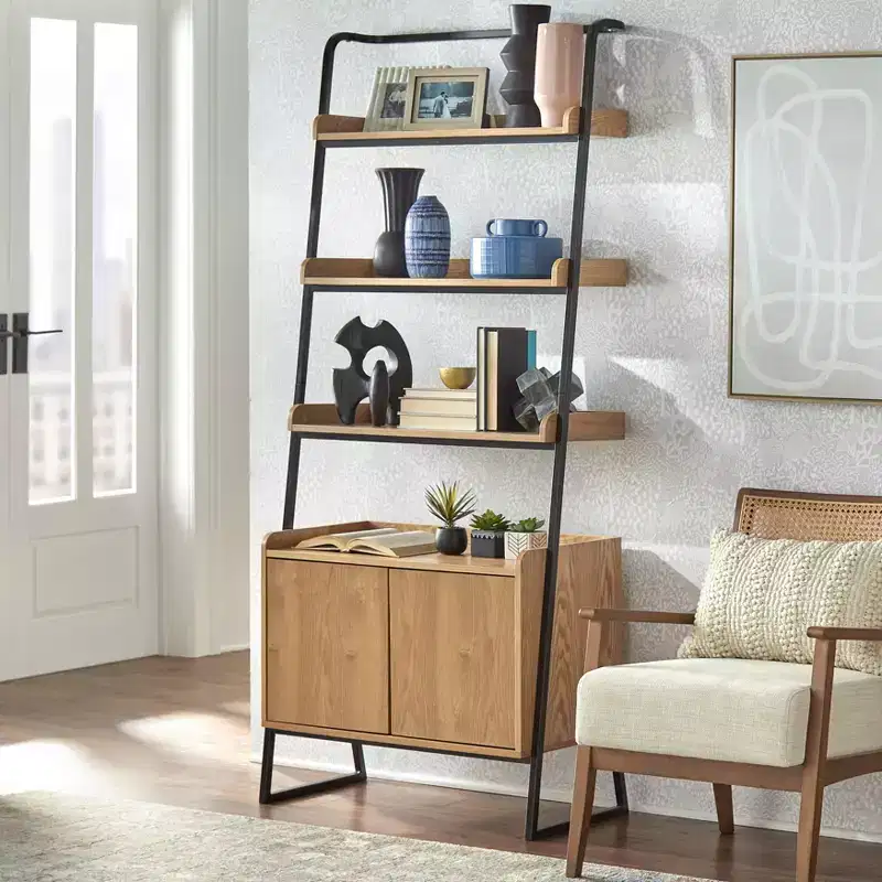 Lifestorey 73 Estanier Ladder Shelf with Cabinet Natural/Black