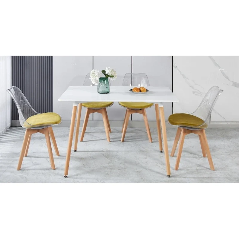 Modern 5-Piece Dining Set with Rectangular Table & 4 Transparent Chairs