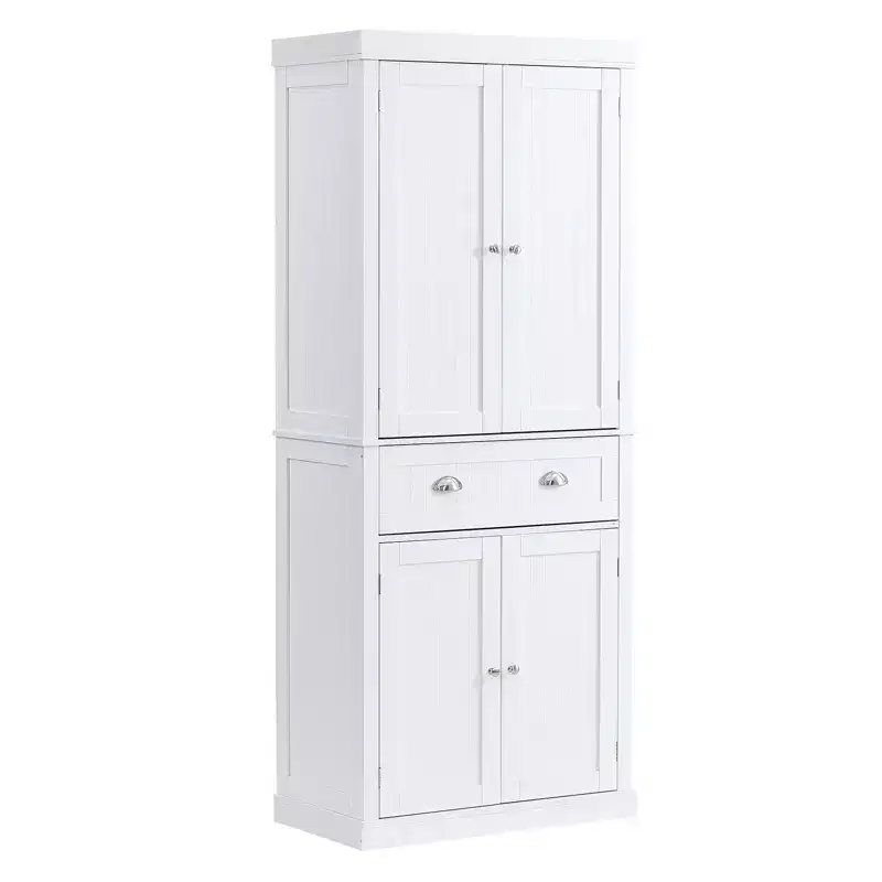 72 Kitchen Pantry Storage Cabinet, Freestanding Utility Cabinet with Doors, Drawer & 3 Adjustable Shelves, White for Home Use