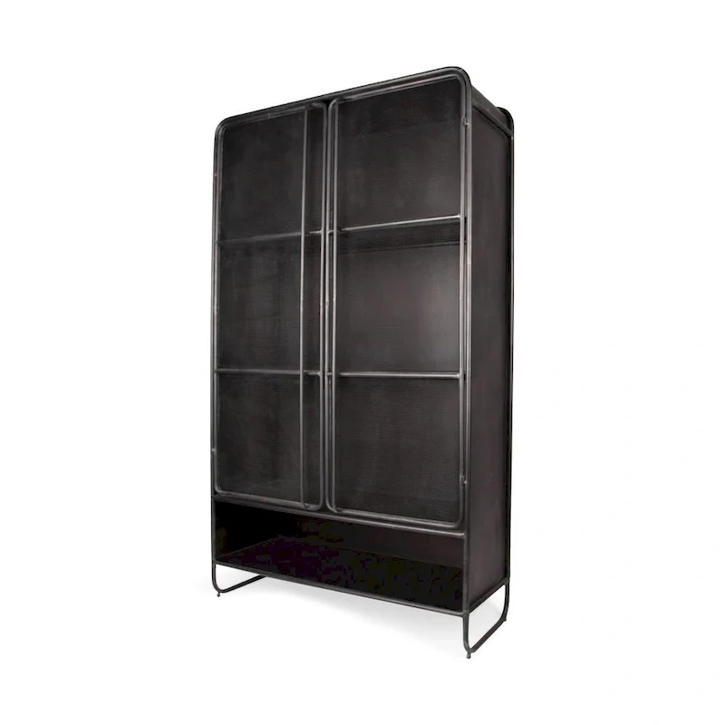 Dark Brown Polished Metal w/ Mesh Doors Display Cabinet