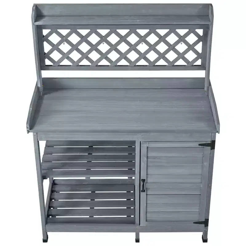 VEVOR Potting Bench Table, Outdoor Gardening Wooden Workstation with Storage Cabinet, Storage Shelves, 43 x 18 in Wood Tabletop, Gray