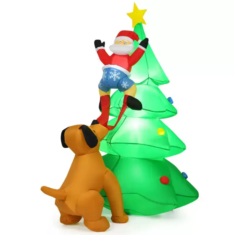 79 Inflatable Christmas Tree - Santa & Puppy Design, Built-in LEDs, Waterproof Polyester, Quick Inflation
