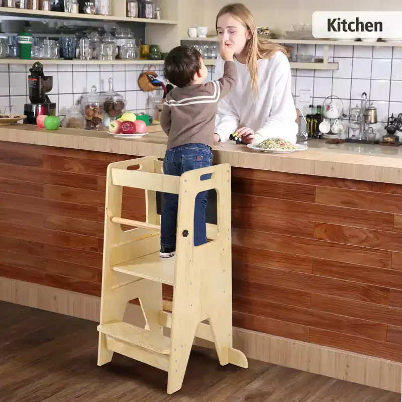 TROPOW Contemporary Step Stool: 3 Height Adjustable, Folding Montessori Toddler Tower - Safety Learning Furniture