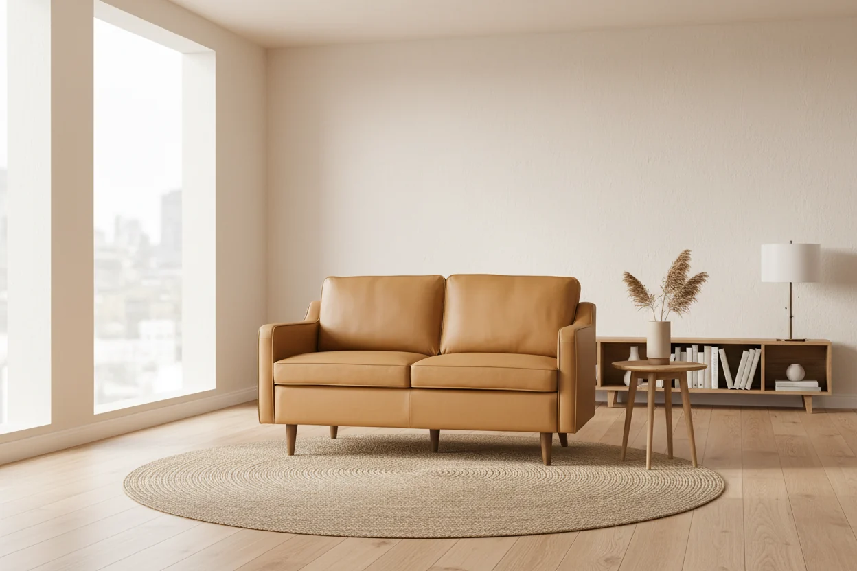 Top-Grain Leather Loveseat with Tapered Wood Legs