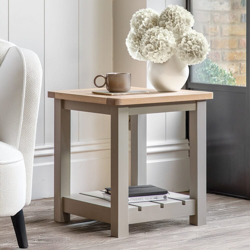 Sage Green Painted Side Table with Oak Top