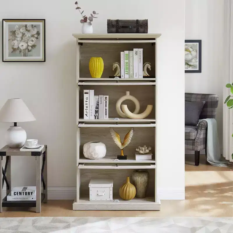 4 Tier Glass Display Cabinet for Living Room Stylish Storage Curio Cabinet with Flip Up Glass Doors Perfect Collectors Showcase Toy Figure Organizers
