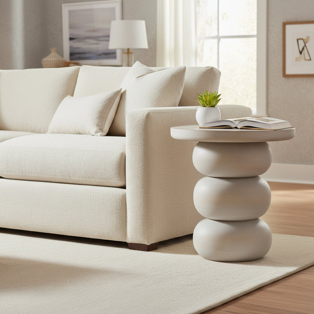 Square Mango Wood End Table – White, Modern Style, Wood Top