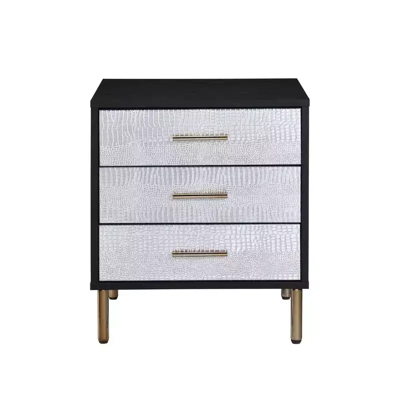 19" Myles Nightstand Black, Silver and Gold Finish - Acme Furniture: Contemporary Square Design, Metal Frame