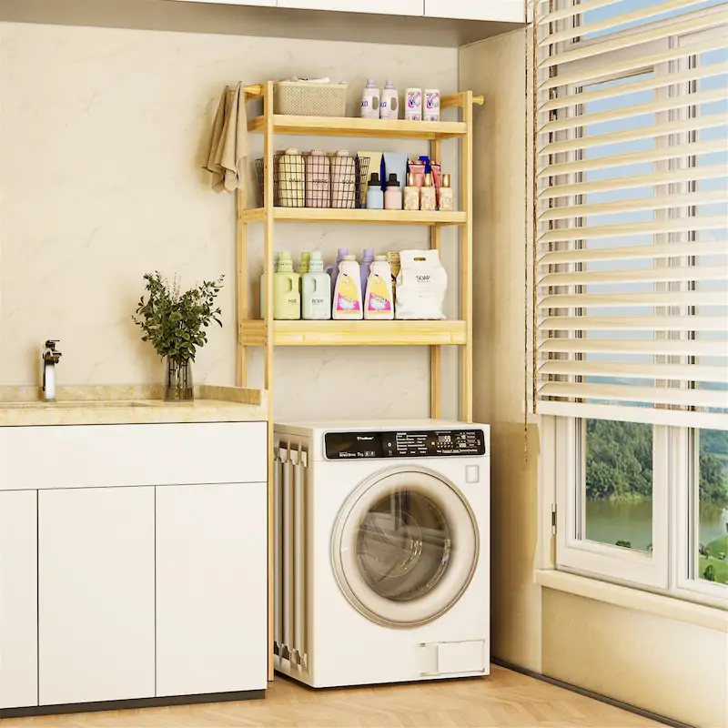 Over Toilet Shelf Space-saving Bamboo Bathroom Cabinet Rack Adjustable