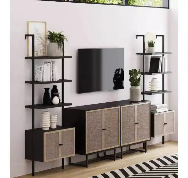 Nathan James 72.5" Set of 2 Theo Bookshelf with Doors Matte Black