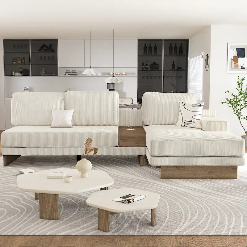 L-shaped Sofa Sectional Sofa with Two USB Ports