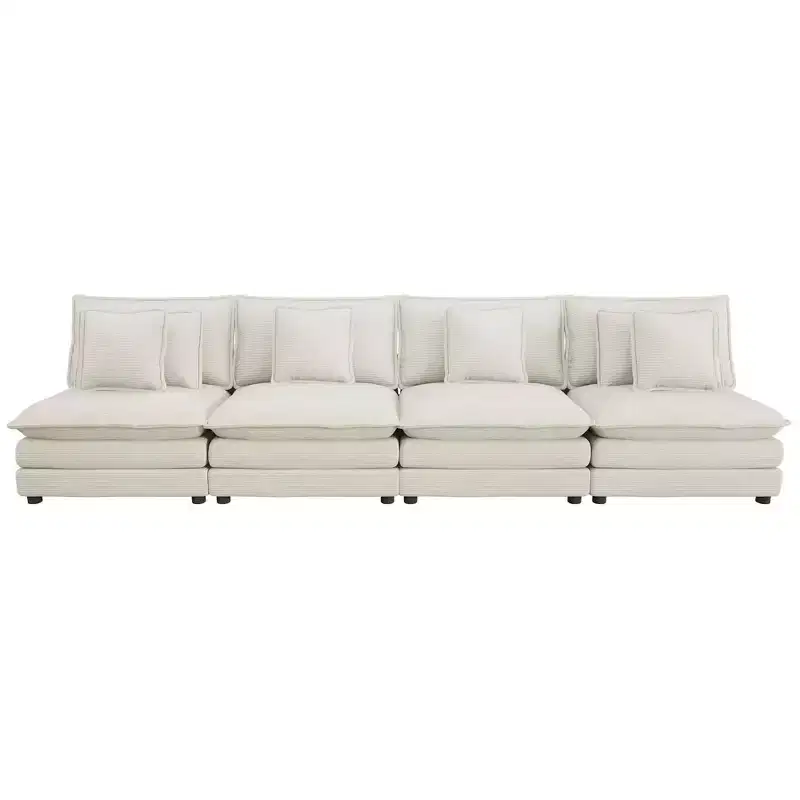 MAYEERTY 141.6 Modern Modular Sofa Upholsteres Corduroy with Four Pillows for Living Room Beige