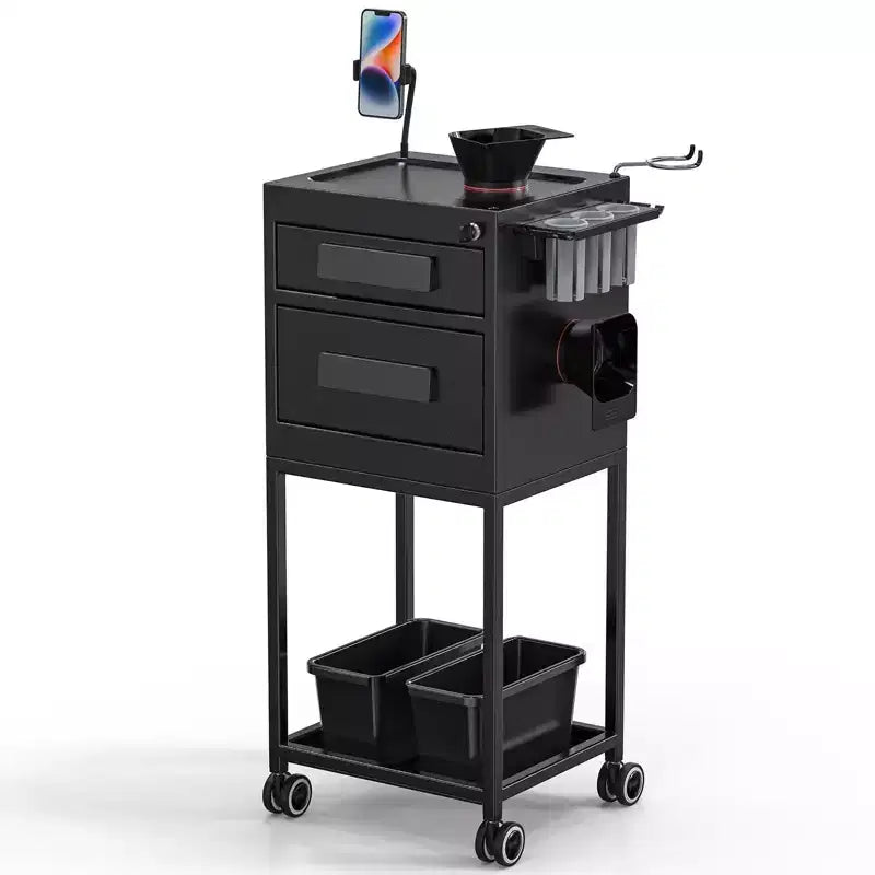 Metal Rolling Salon Trolley Cart with 2 Lockable Drawers