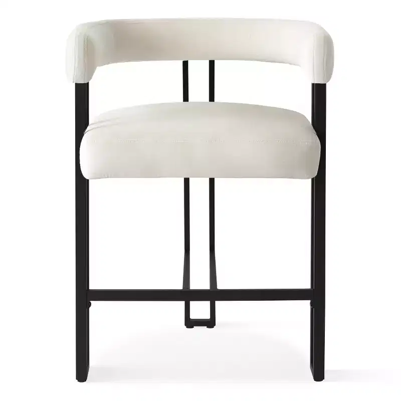 Modern Velvet Counter Height Bar Stools, 24 Upholstered Barrel Back Kitchen Island Chairs with Arms - Panipeachy