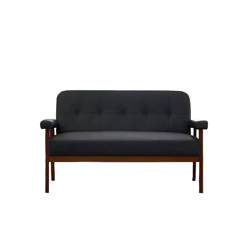 50" Faux Leather Loveseat Sofa with Wood Arms, Mid-Century Modern Style