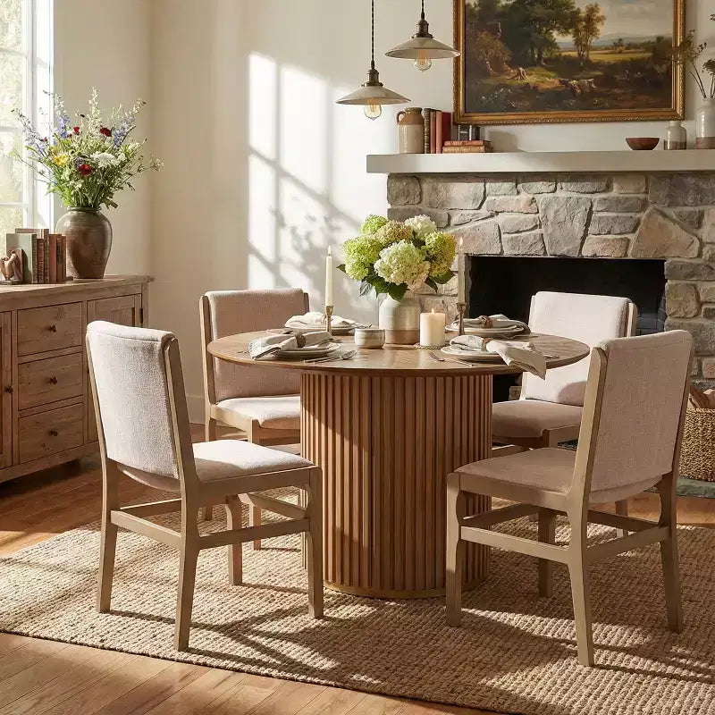 Christopher Knight Home Kieran 5 Piece Contemporary Rubberwood Upholstered Dining Set