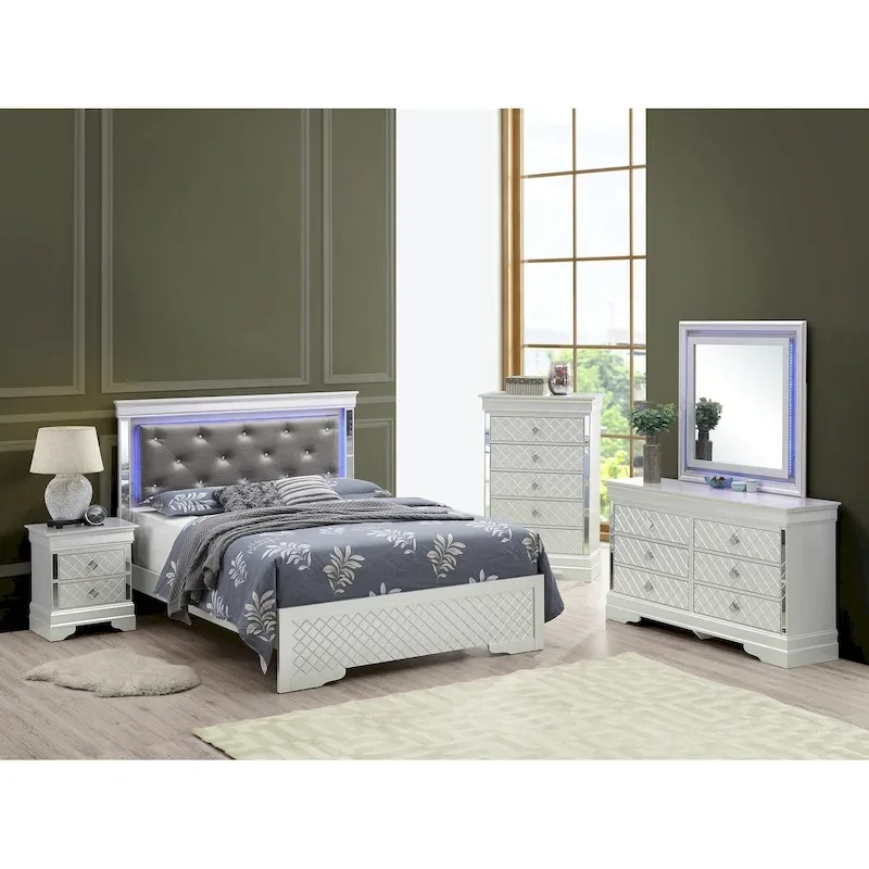 Full Panel Bed, Silver Champagne / Metallic Black, For 1�C2 Persons