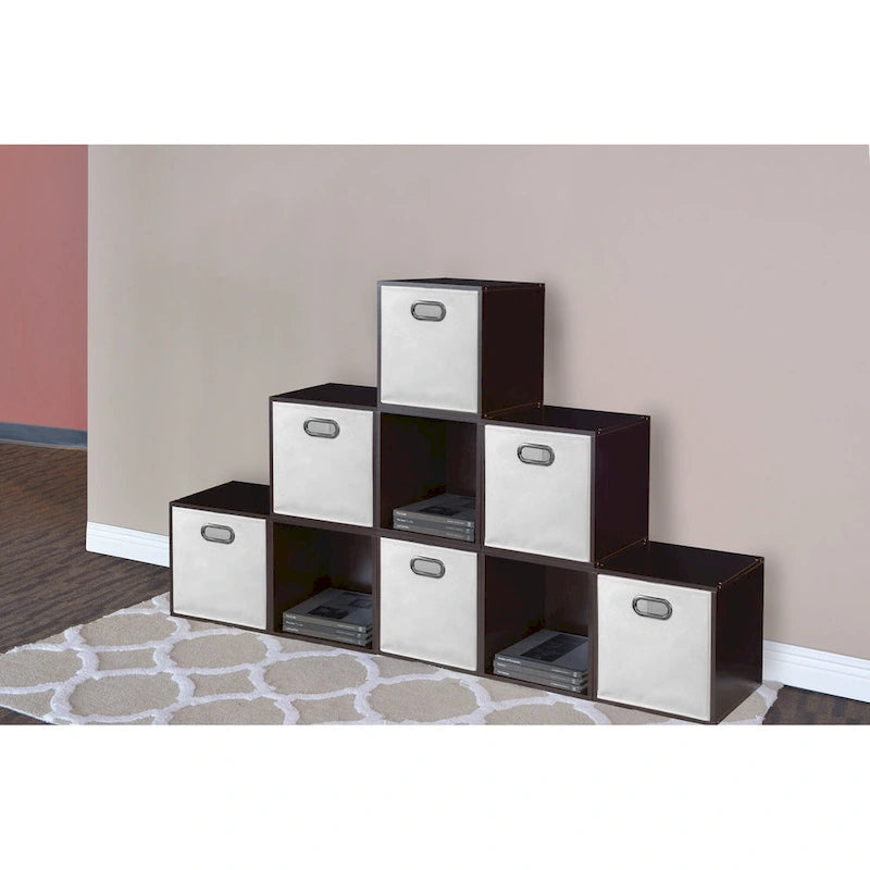 Set of 6 Foldable Fabric Storage Bins - White