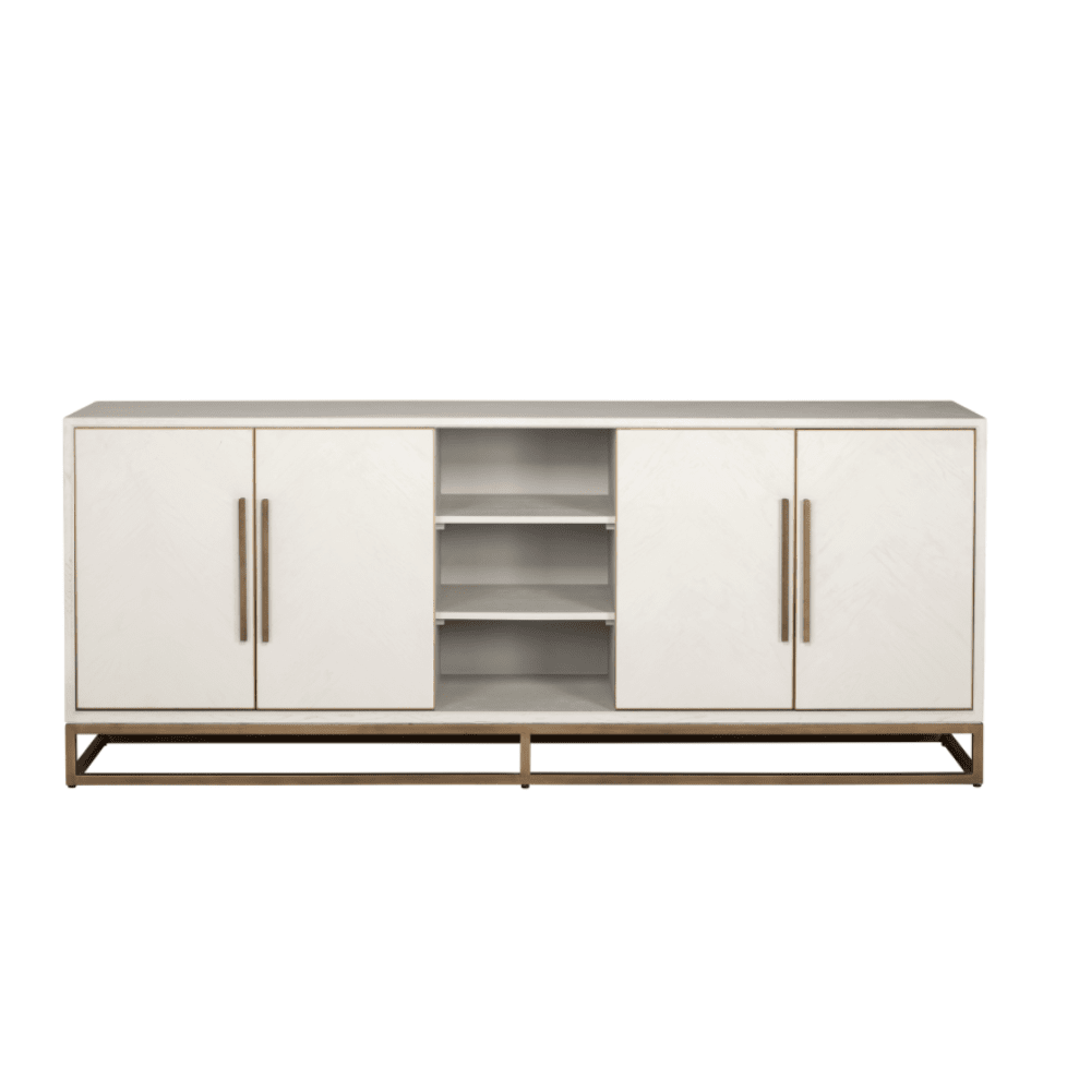 Cream Oak Veneer 4 Door Sideboard with Brass Detailing