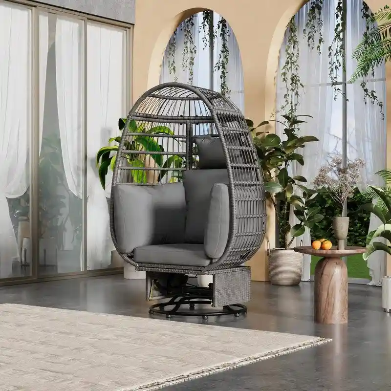 Swivel Rattan Egg Patio Chair with Cushions and Rocking Function
