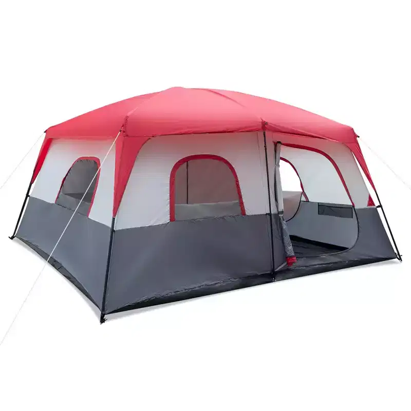 NAYSAYE Camping Tent 1-4 Person Portable Double Door Instant Setup Waterproof Tent with Spider Foot Structure, Red