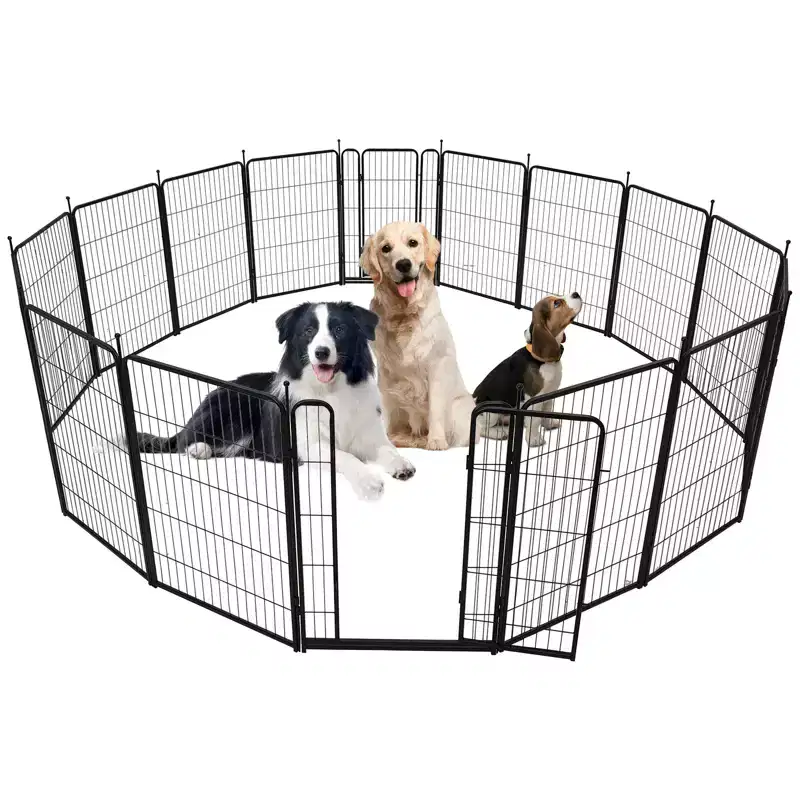 Heavy-Duty Metal Small Animal Playpen, Dog Fence with Door  Collapsible, Rust-Proof, Waterproof, UV-Resistant, Portable Pet Exercise Enclosure