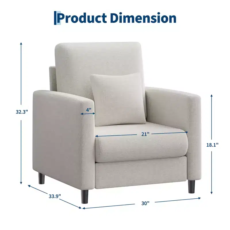 Garvee 30x34x32 Fabric Armchair, Single Sofa Chair, Comfy Upholstered Reading Accent Chairs for Bedroom,Living Room