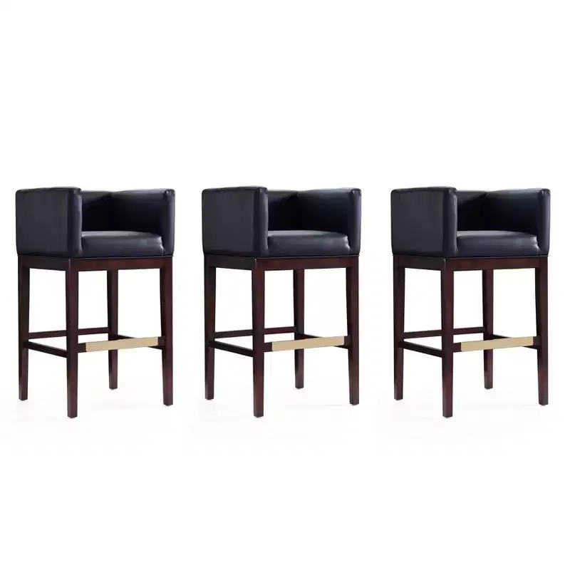 Set of 3 Kingsley Upholstered Beech Wood Barstools - Manhattan Comfort