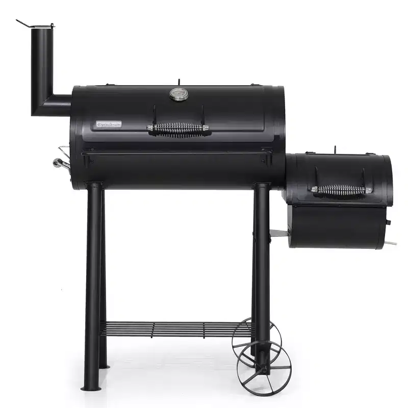 Captiva Designs E02GR006 Offset Charcoal Smoker: Heavy-Duty, Side Box, Built-In Thermometer