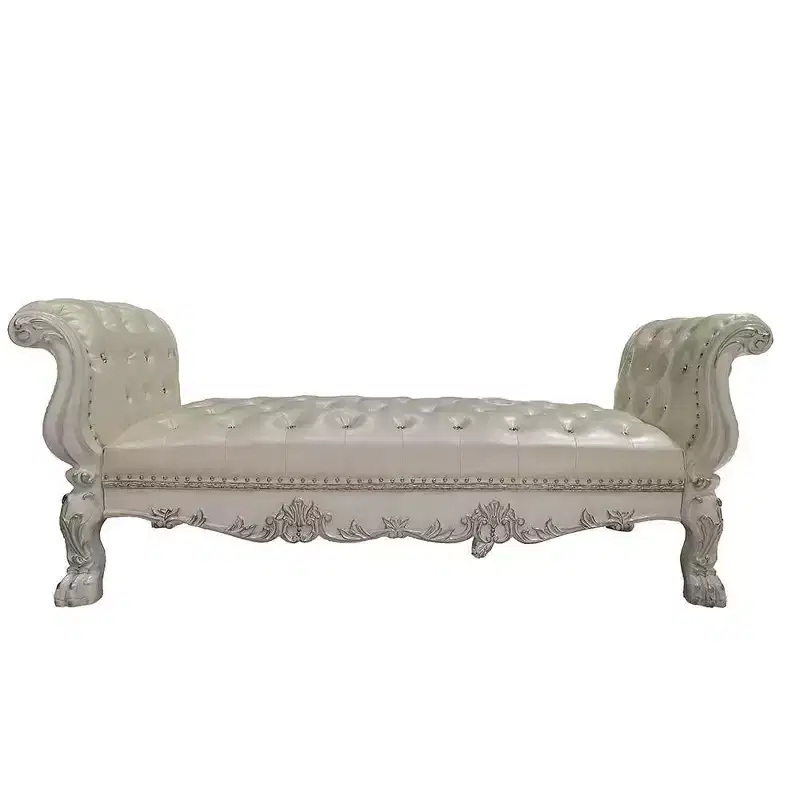 Acme Furniture 78.5 Dresden Ottoman and Bench Synthetic Leather and Bone White Finish: Upholstered, Metal Legs, No Assembly Required