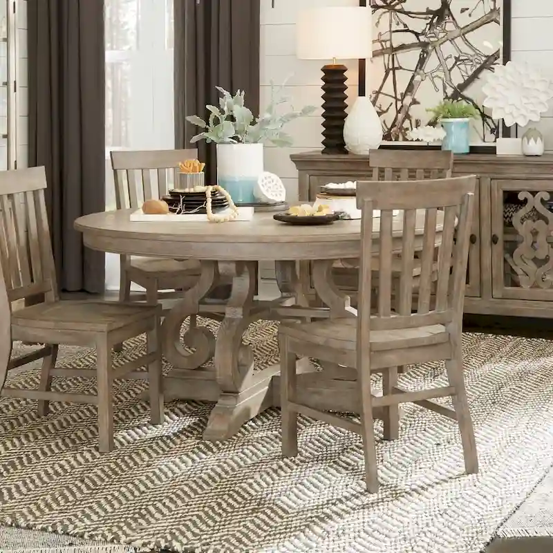 The Gray Barn Manderley Traditional Dovetail Grey 60-inch Round Dining Table - dove tail grey
