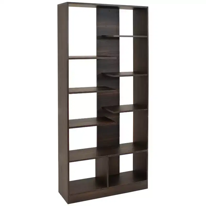 Sunnydaze Indoor Rosalee 9-Tier Open Bookshelf with Staggered Shelves - Coffee Brown