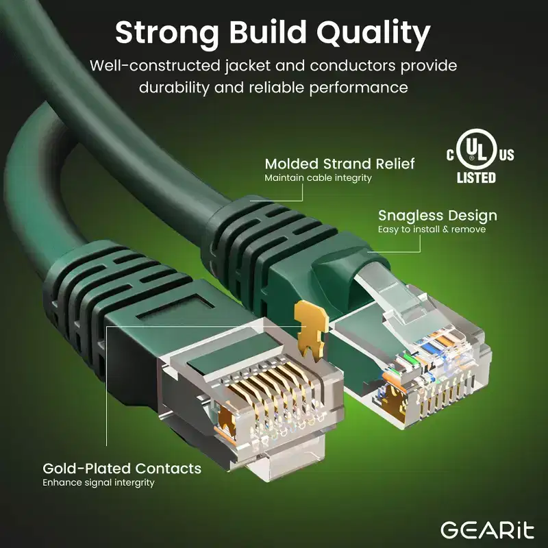 GEARit Cat6 Ethernet Patch Cable - Snagless RJ45, Stranded, 550Mhz, UTP, Pure Bare Copper Wire, 24AWG - Green - 3ft