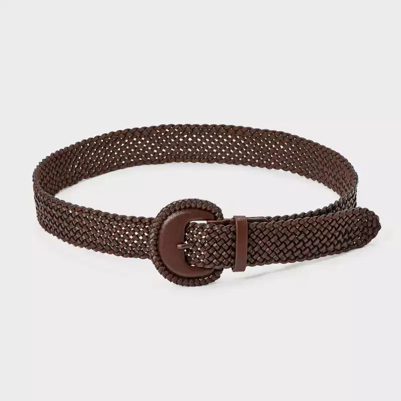 Western Faux Suede Half Moon Buckle Woven Western Belt - Universal Thread Brown