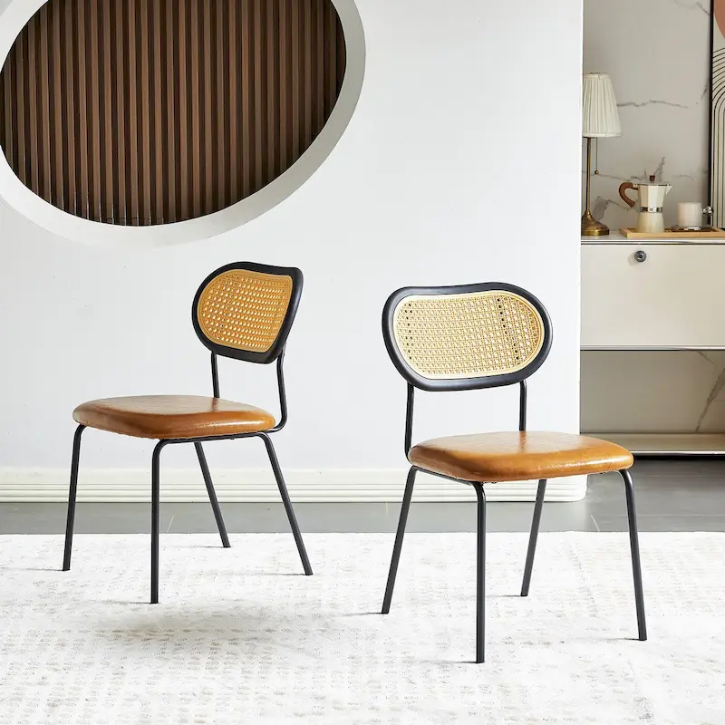 Brown/Grey PU Leather Dining Chair with Metal Legs & PP Back, Set of 2/4