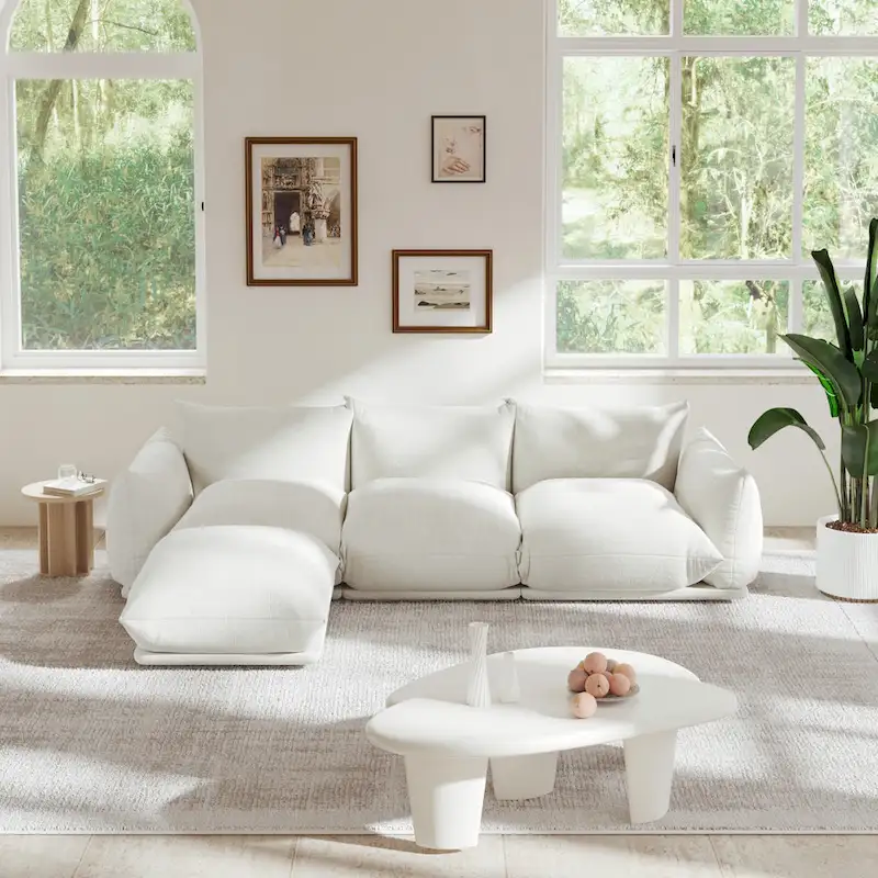 103.9 L-Shaped Sectional Sofa Chenille Fabric 3-Seat Couch with Ottoman