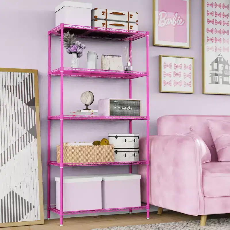 59'' Pink 5-Tier Storage Shelves with Adjustable Tier Height