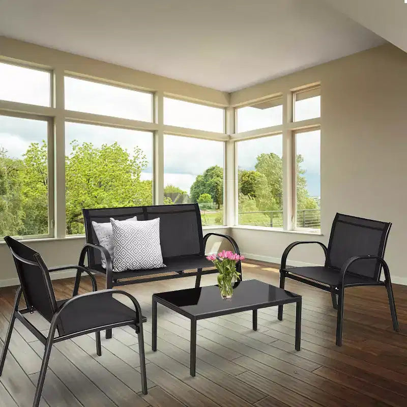 Costway 4 PCS Patio Furniture Set Sofa Coffee Table Steel Frame Garden Outdoor Deck