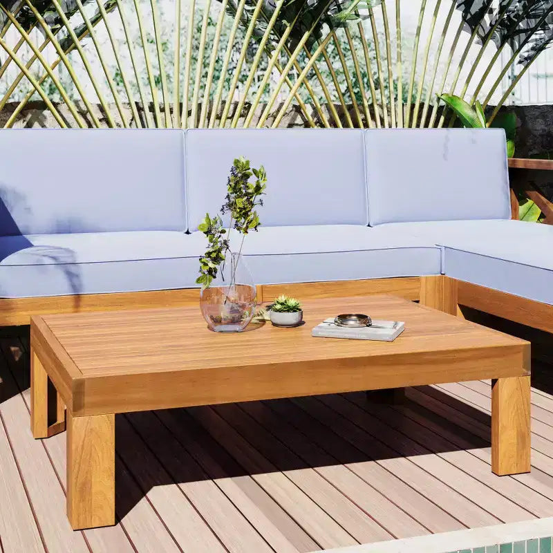Chic Crate-5-Piece Wood Outdoor Patio Sectional Sofa Set with Water-Resistant Gray Cushions for Backyard, Porch, Deck - Natural Finish