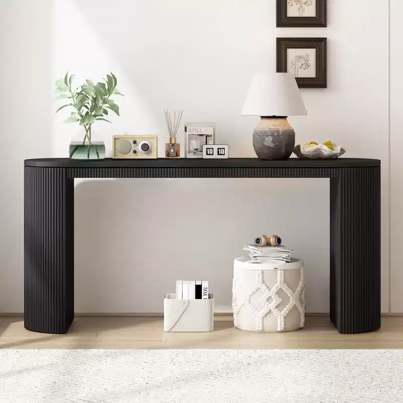 Modern Entryway Table with Curved Legs, Vertical Stripe Console Table with Thick Tabletop, Narrow Console Table for Living Room, Entrance
