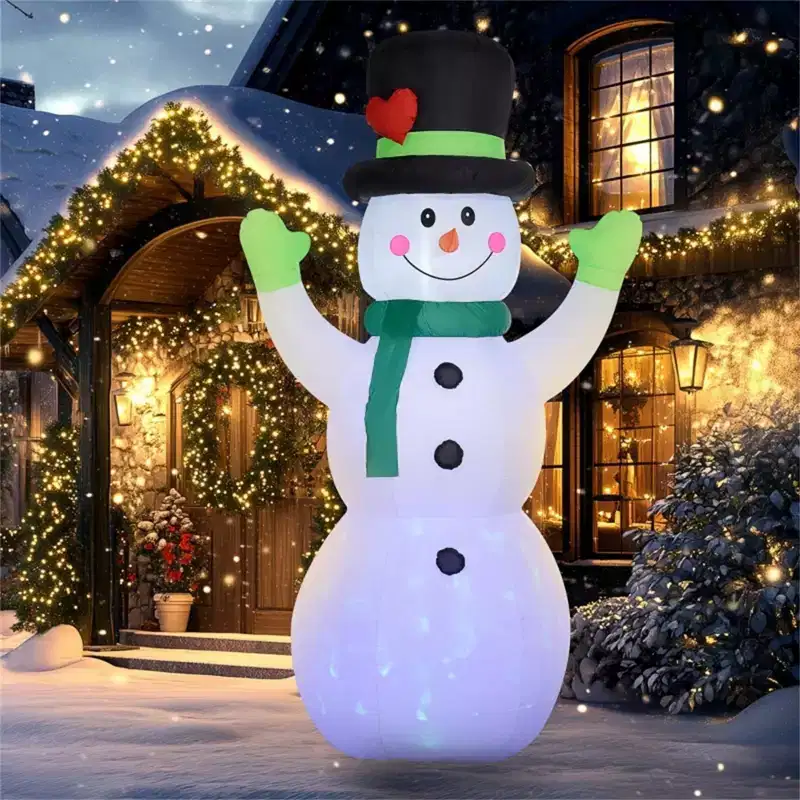 NAYSAYE 10FT Cheerful Snowman Inflatable Wearing Black Hat Christmas Decoration Festive Holiday Yard Display for Home Garden, White,