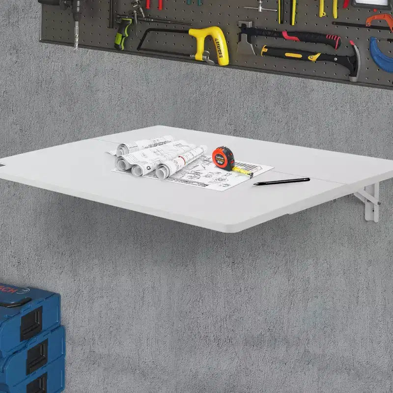 Wall Mounted Folding Table, 31.5 x 19.69", Drop Leaf Floating Desk with Iron Bracket