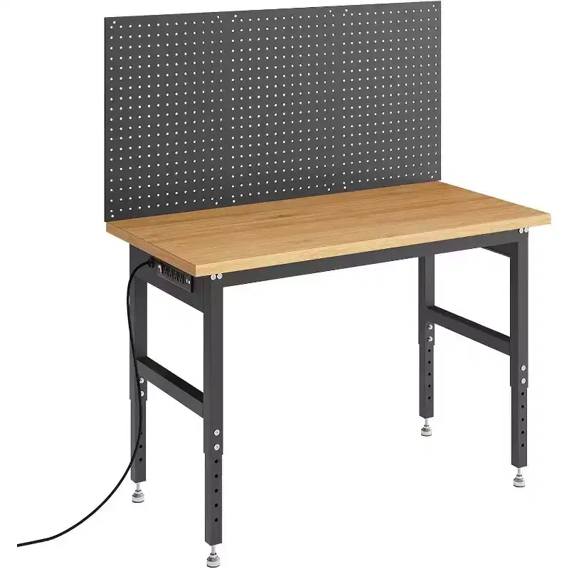 48 Adjustable Workbench with Pegboard - 2000lb Capacity, 28-40 Height Garage Table for Workshop & Home DIY