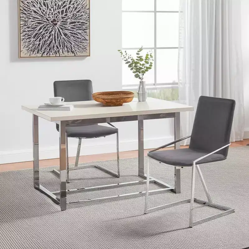HomeRoots Set of Two Gray and Silver Upholstered Velvet And Metal Dining Side Chairs
