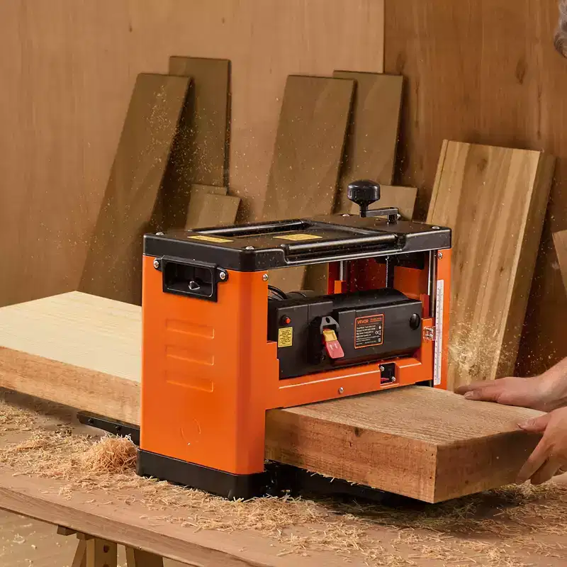 VEVOR Thickness Planer, 13-Inch Width Worktable, Woodworking Power Benchtop Planer, Spiral-Style Cutterhead with 24 Inserts, Single Speed, Orange