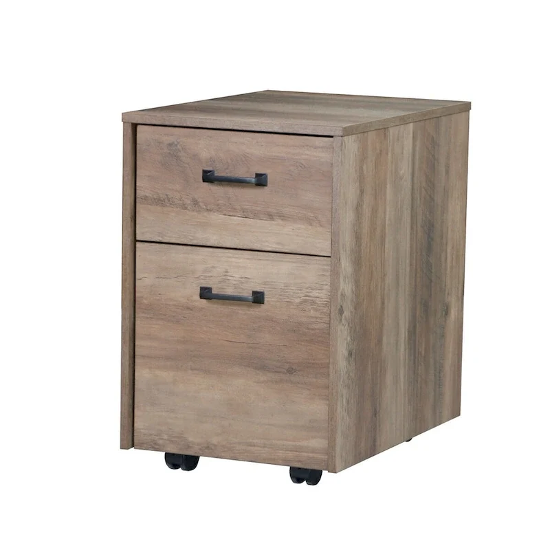 Rustic Oak Mobile File Cabinet with Two Drawers