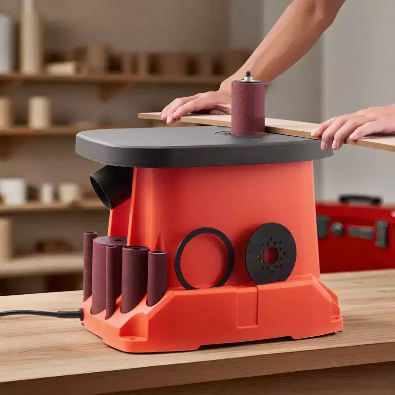 VEVOR Oscillating Spindle Sander, 2400RPM Benchtop Spindle Sander with 6 Sleeves (1/2-3), 5/8 Stroke, 15.6 x 11.6 Cast Iron Worktable, Orange