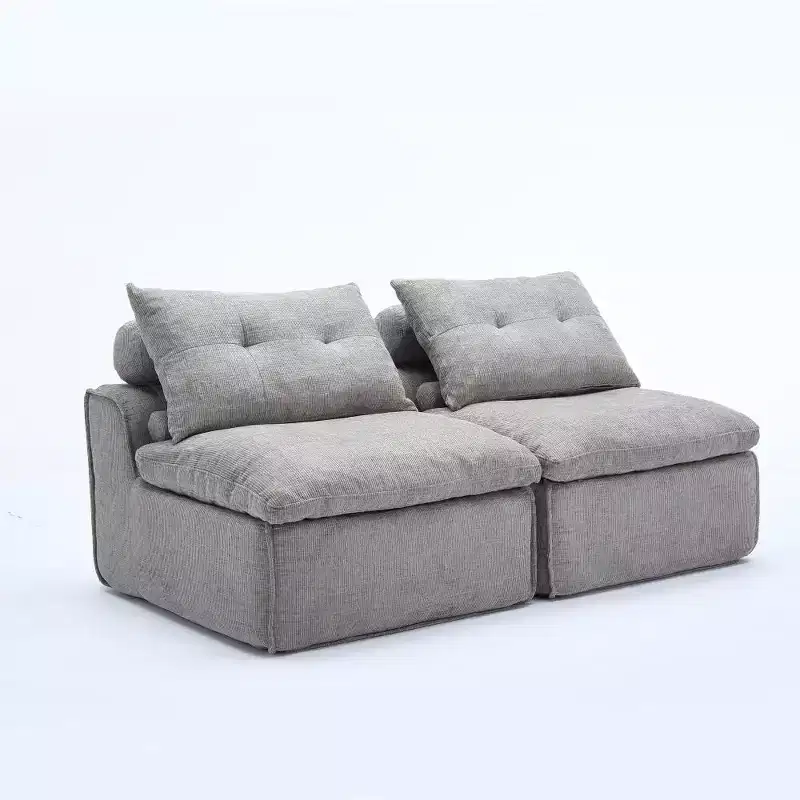 Zeus & Ruta Chenille Armrest-Free Upholstered 2-Seat Lounge Sofa Chair with Neck and Lumbar Pillows